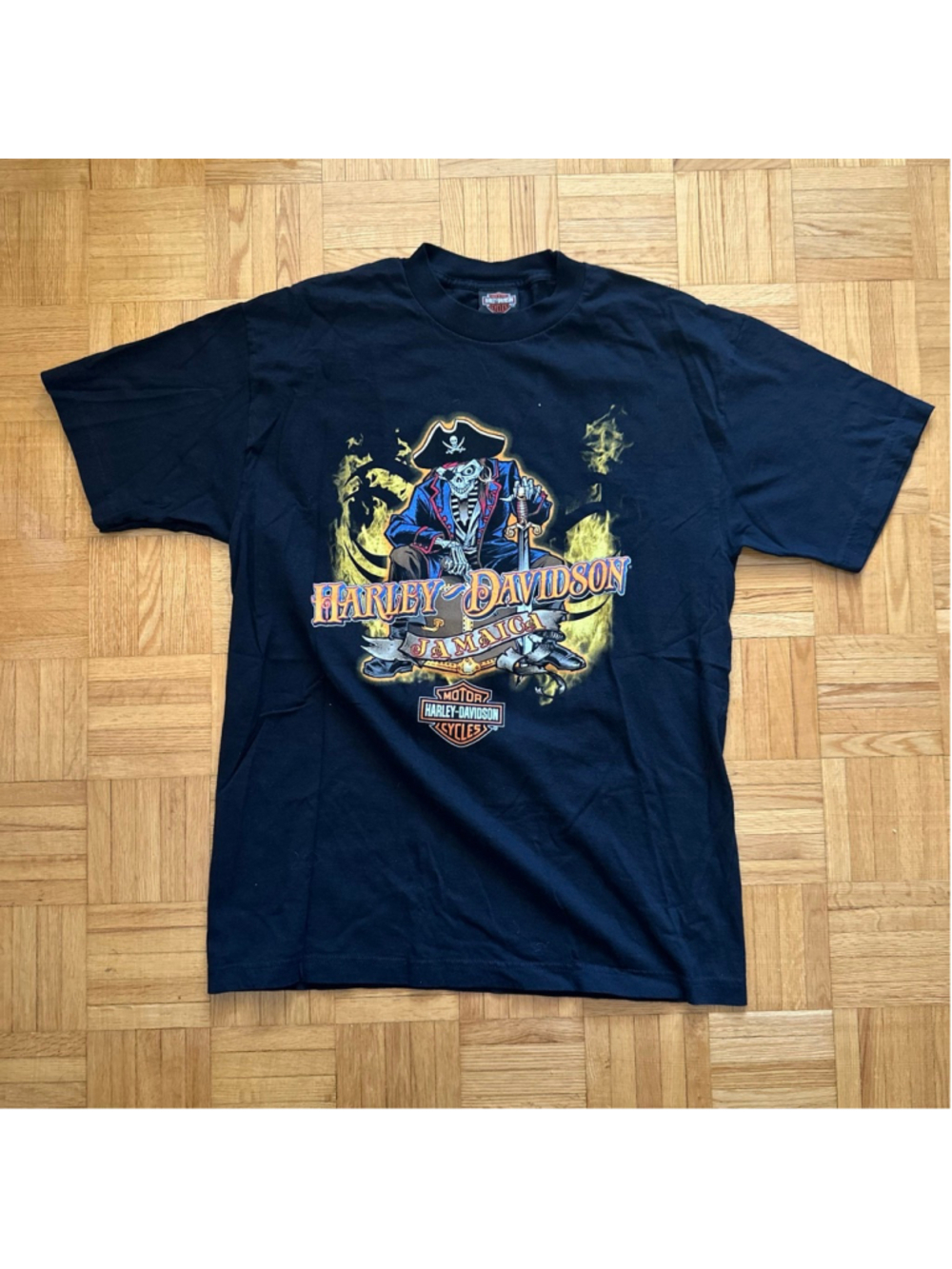 Harley Davidson Jamaica Pirate Skeleton Double Sided shirt Size Large